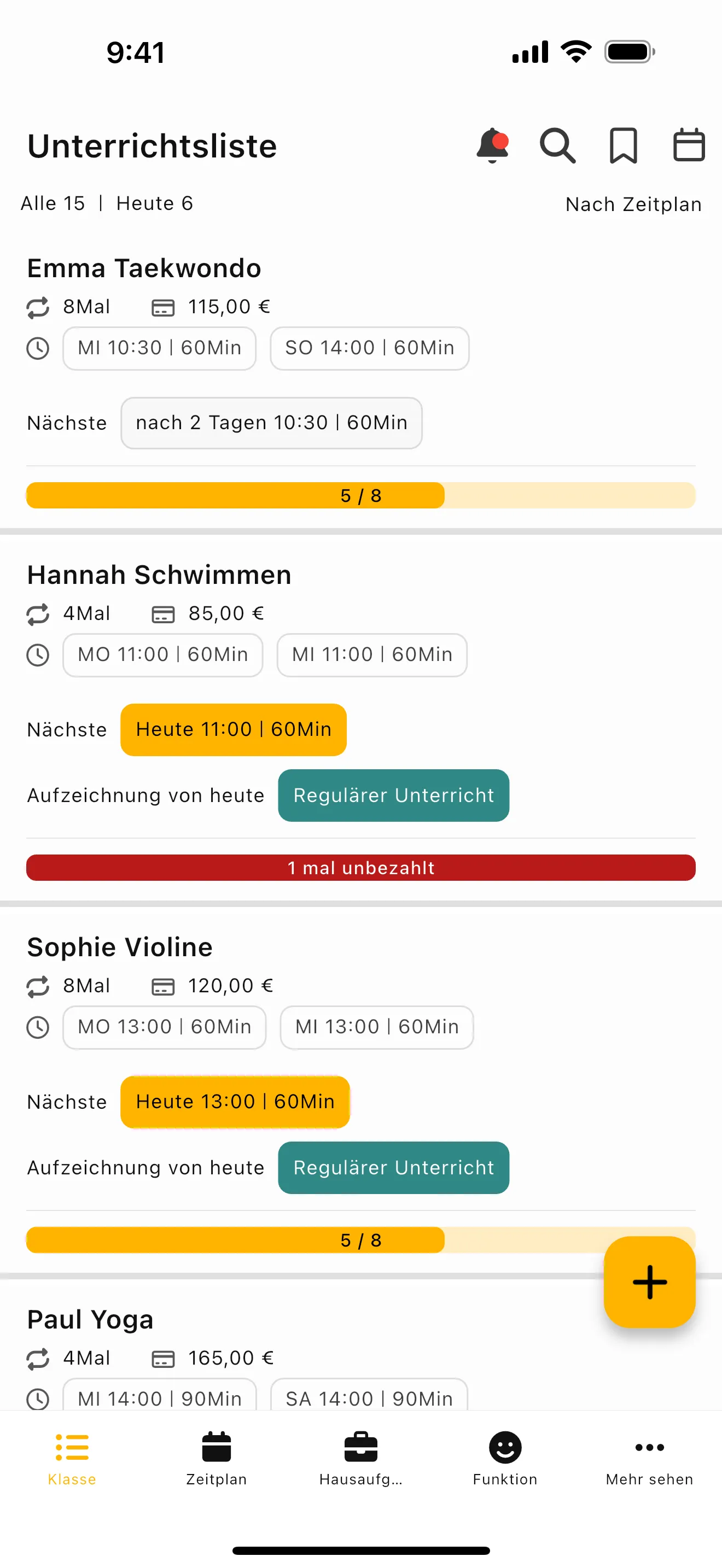Kursmanager App-Screenshot